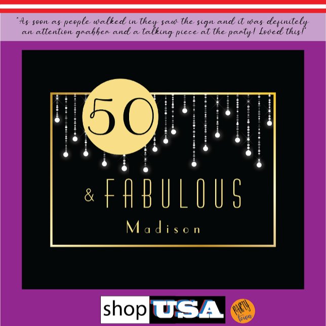 Fab 50th Birthday Cool Fun Black Tapestry  ("Printing was clean and well done.")