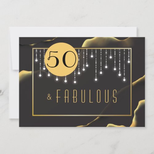 Fab 50th Birthday Golden Black Invitation