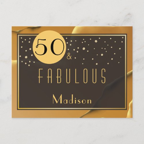 Fab 50th Birthday Golden Black Postcard