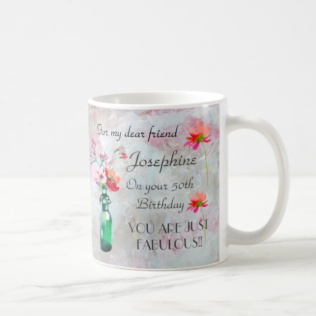 Fab at 50 KEEPSAKE Mug Floral Pastel Name Mug (Right)