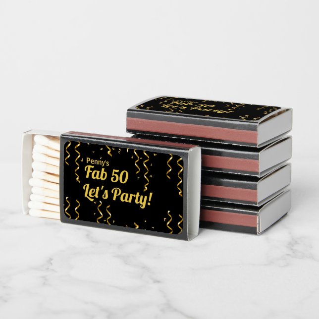 Fab Black and Gold Ribbons 50th Birthday Party   Matchboxes (Stacked)
