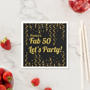 Fab Black and Gold Ribbons 50th Birthday Party Napkins