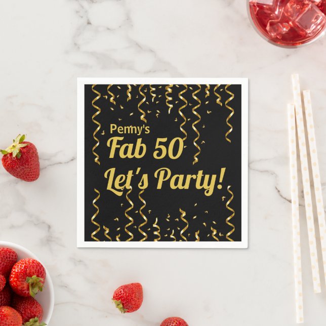Fab Black and Gold Ribbons 50th Birthday Party   Napkins (Insitu)