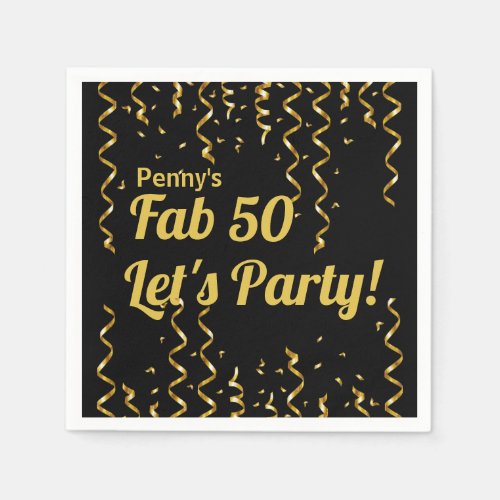 Fab Black and Gold Ribbons 50th Birthday Party   Napkins