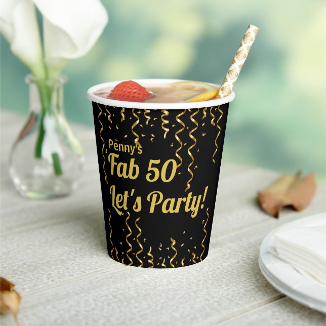 Fab Black and Gold Ribbons 50th Birthday Party  Paper Cups (Insitu)