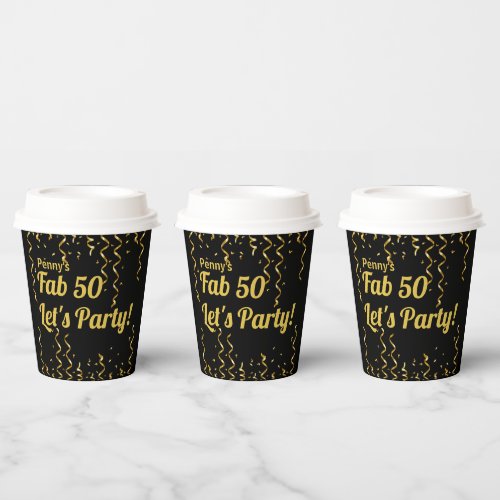 Fab Black and Gold Ribbons 50th Birthday Party  Paper Cups