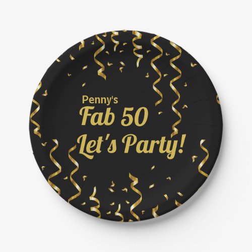 Fab Black and Gold Ribbons 50th Birthday Party  Paper Plates