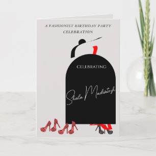 Fab Black Glam Fashionist Red Shoes Birthday Party Invitation