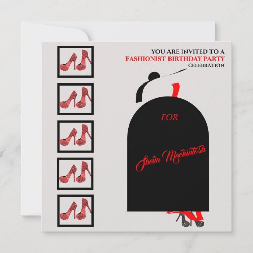 Fab Black Silhouette Glam Red Dress Shoes Birthday Invitation