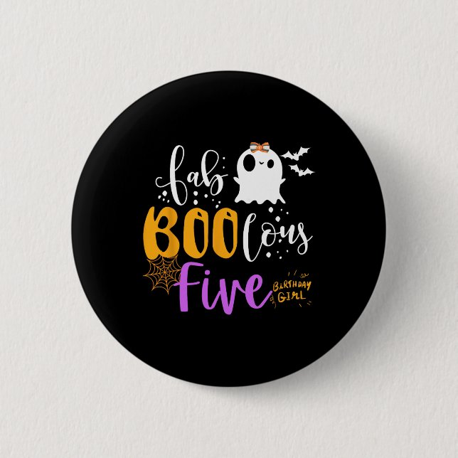 Fab Boo Lous 5 Year Old Ghost Boo Halloween 5th Bi Button (Front)