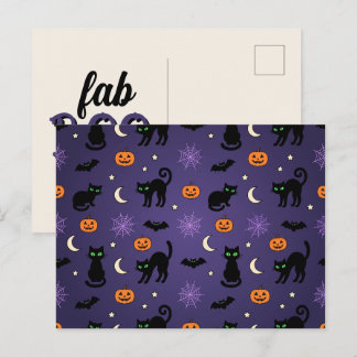 Fab-BOO-lous Black Cat & Pumpkin Halloween Holiday Postcard