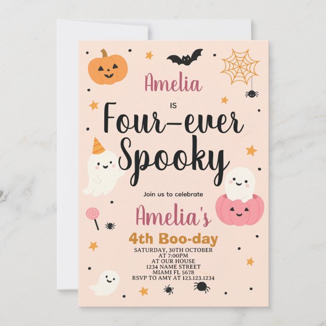Fab-BOO-lous Four Kids Halloween Birthday Invite (Front)