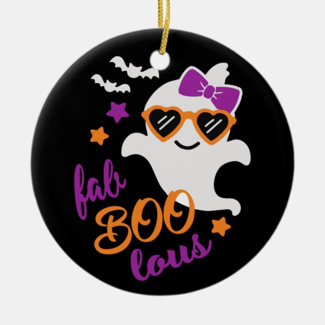 Fab Boo Lous Halloween Ghost Cute Ceramic Ornament (Front)