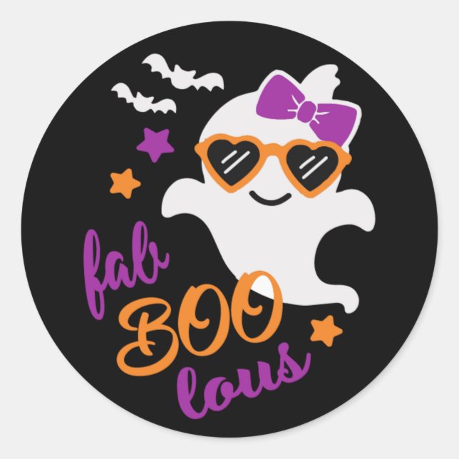 Fab Boo Lous Halloween Ghost Cute Modern Classic Round Sticker (Front)