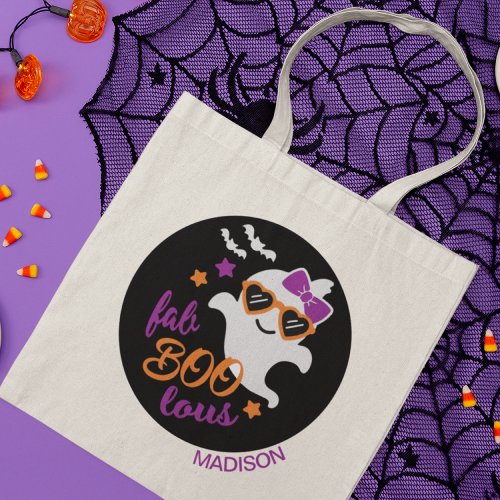 Fab Boo Lous Halloween Ghost Personalized Name Tote Bag