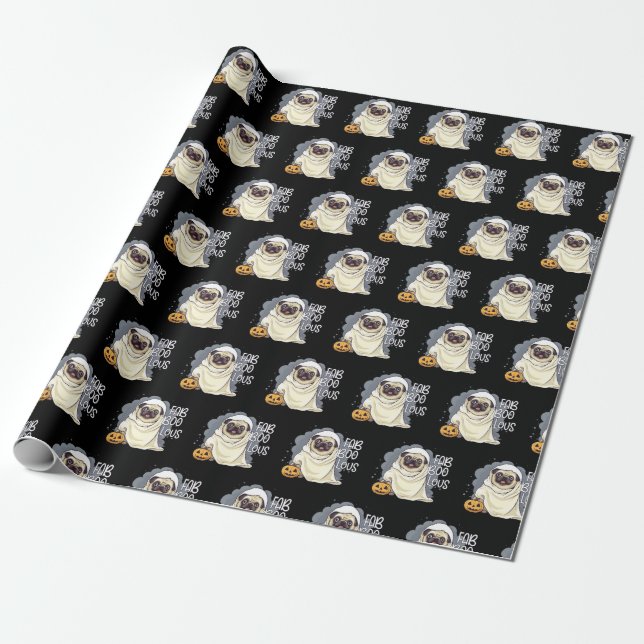 Fab Boo Lous Pug Halloween Pumpkin Gift Wrapping Paper (Unrolled)