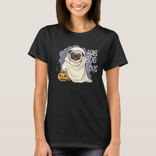 FAB BOO LUS Pug Halloween Ghost With Pumpkin T_Shirt