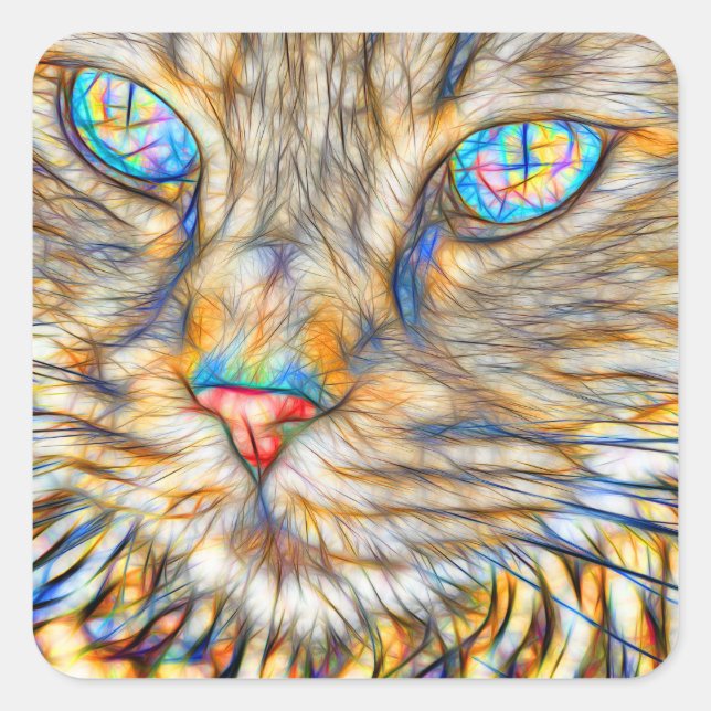 Fab Cat Art Square Stickers - Glossy (Front)