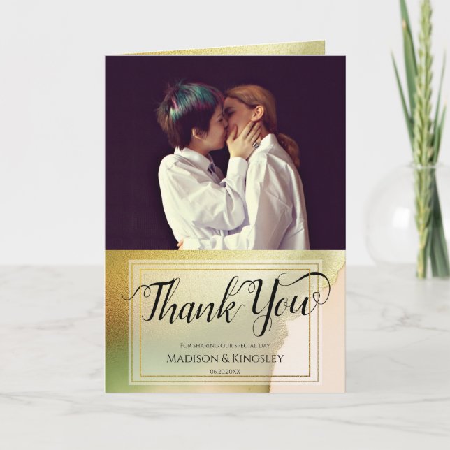 Fab Chartreuse 🤵 Bold & Stylish Budget Wedding Letterpress Thank You Card (Front)