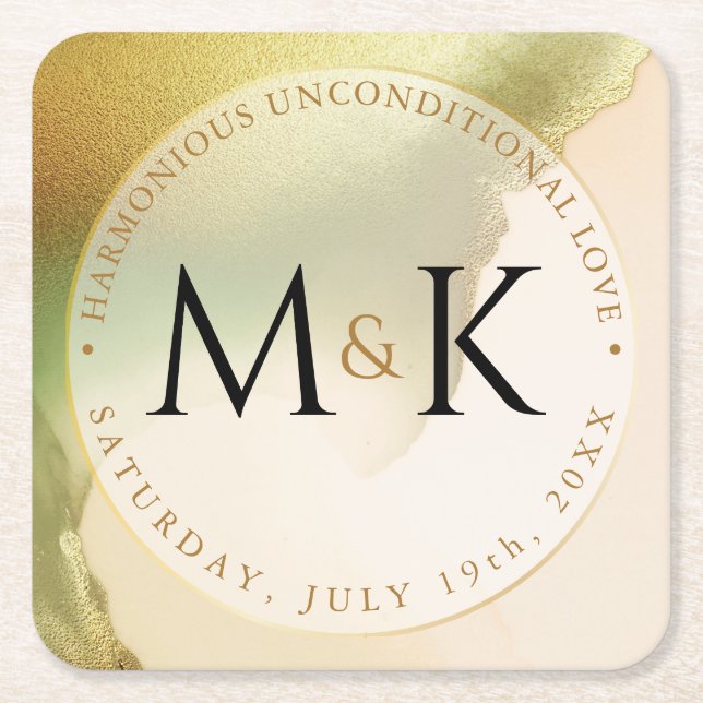 Fab Chartreuse 🤵 Bold & Stylish Budget Wedding Square Paper Coaster (Front)