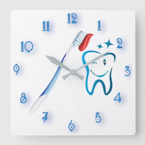 Fab Dentist Toothbrush Amazing Square Wall Clock