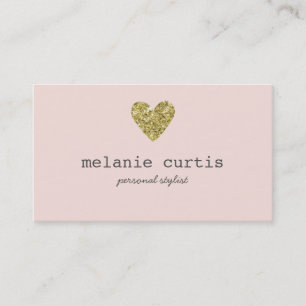 Fab Gold Faux Glitter Heart Pink Business Card