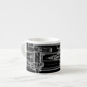 FaB MeChaNiCal DrAwinG BlUEpRiNT Black and White Espresso Cup