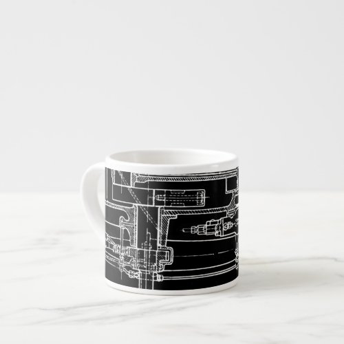 FaB MeChaNiCal DrAwinG BlUEpRiNT Black and White  Espresso Cup