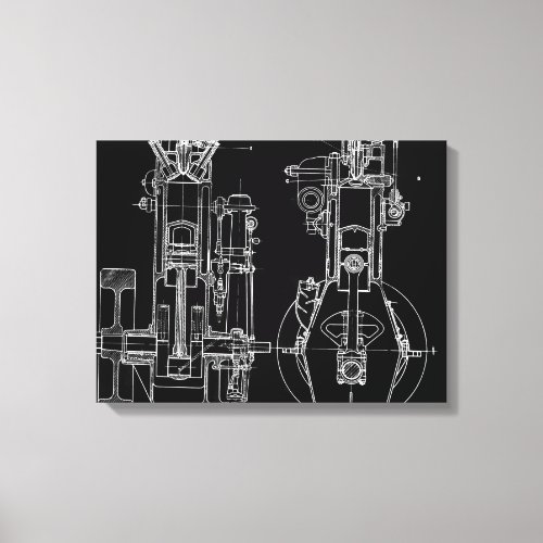 FAB MECHANICAL DRAWING BLUEPRINT BLACK WHITE CANVAS PRINT