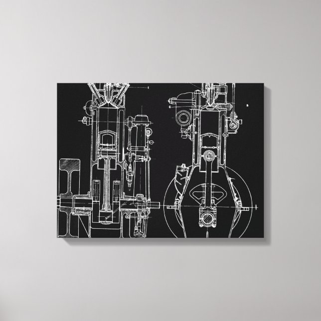 FAB MECHANICAL DRAWING BLUEPRINT BLACK WHITE CANVAS PRINT (Front)