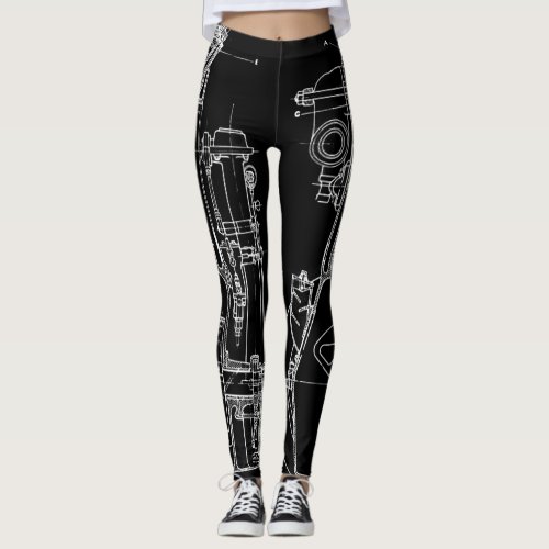 FAB MECHANICAL DRAWING BLUEPRINT BLACK WHITE LEGGINGS