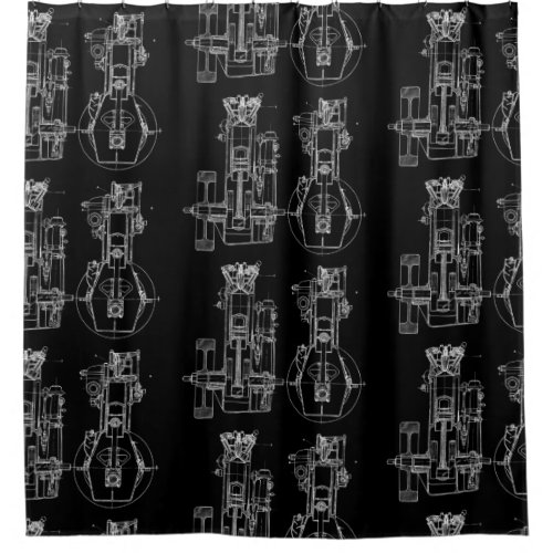 FAB MECHANICAL DRAWING BLUEPRINT BLACK WHITE SHOWER CURTAIN