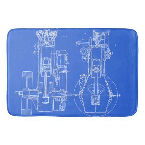 FAB MECHANICAL DRAWING BLUEPRINT BLUE  WHITE BATHROOM MAT