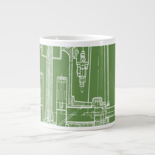 FaB MeChaNiCal DrAwinG BlUEpRiNT gReeN  AnD WhITe Large Coffee Mug