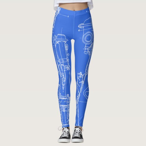 FAB MECHANICAL DRAWING BLUEPRINT WHITE YOUR COLOR LEGGINGS