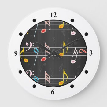 Fab Music Notes On Black Large Clock by GroovyFinds at Zazzle