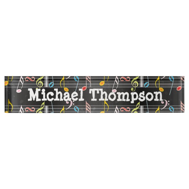Fab Music Notes on Black, Musican Gift Name Plate (Front)