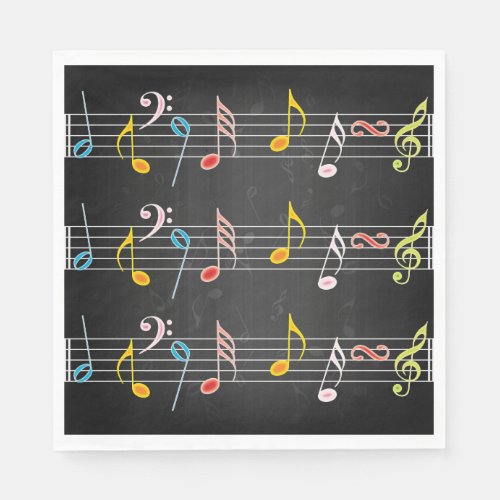 Fab Music Notes on Black Paper Napkins