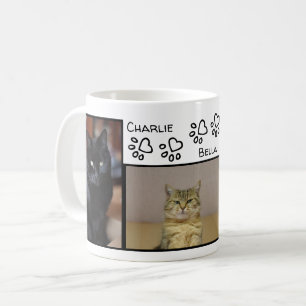 Fab Paw Print Hearts Three Cats Names and Photo Coffee Mug