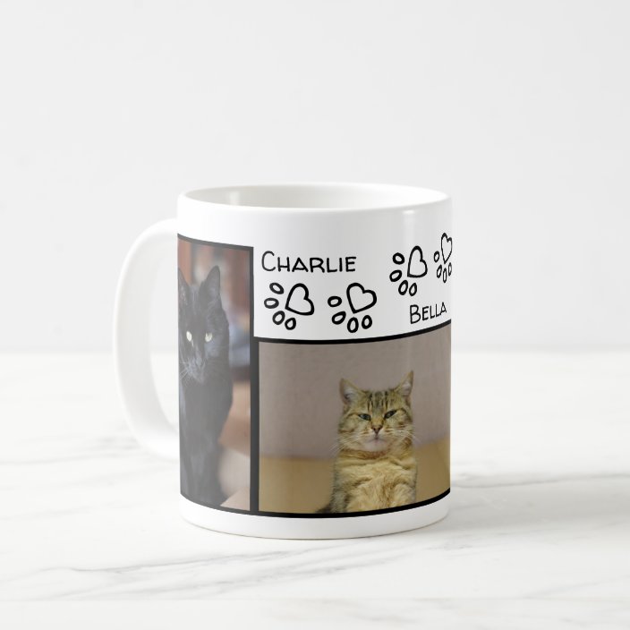 Fab Paw Print Hearts Three Cats Names And Photo Coffee Mug