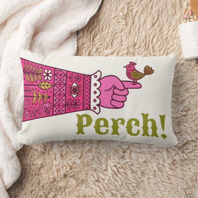 Fab Retro Folk Art Pointing Hand Manicule Lumbar Pillow (Blanket)