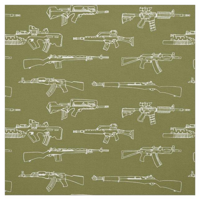 Fab rifle & guns design on green fabric (Swatch)