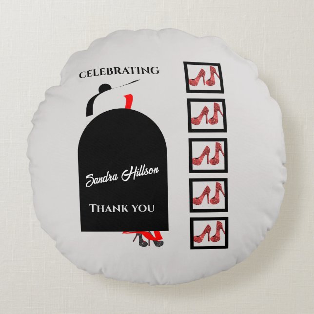 Fab Silhouette Glam Shoes Red Black Birthday Round Pillow (Front)