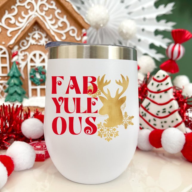 Fab-Yule-Ous Christmas Reindeer Red & Gold Thermal Wine Tumbler (Creator Uploaded)