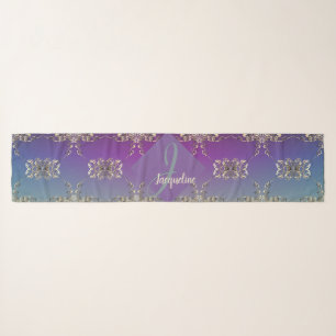 Fabergè-like Monogram Purple Blue Gradient Scarf