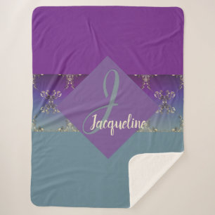 Fabergè-like Monogram Purple Blue Gradient Sher Sherpa Blanket