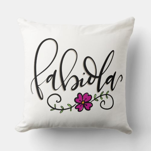 Fabiola hand lettered throw pillow