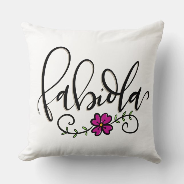 Fabiola, hand lettered throw pillow (Front)