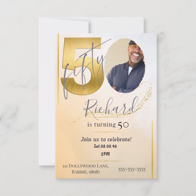 Fabolous Gold Golden 50th Personalized Invitation (Front)