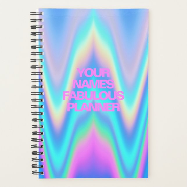 Fabolous neon holographic unicorn pink name planner (Front)